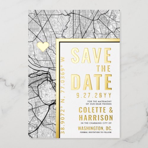 Washington DC Love Locator  Wedding Save the Date Foil Invitation