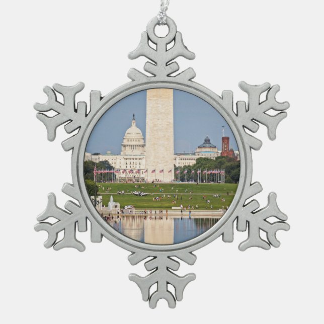 Washington DC Mall Snowflake Pewter Christmas Ornament (Front)