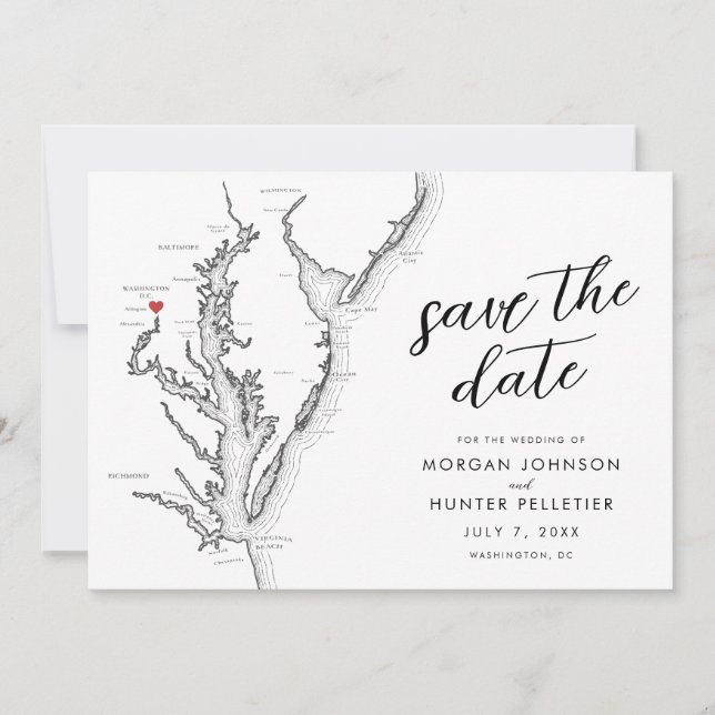 Washington DC Map Modern Wedding Save The Date (Front)