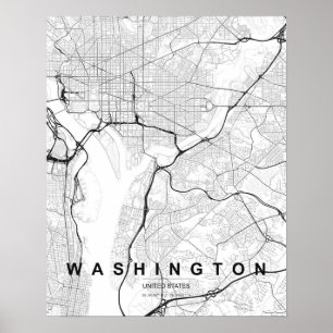 Washington DC Minimalist Map (Black & White) Poster