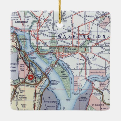 Washington DC Pentagon Retro Map Ceramic Ornament