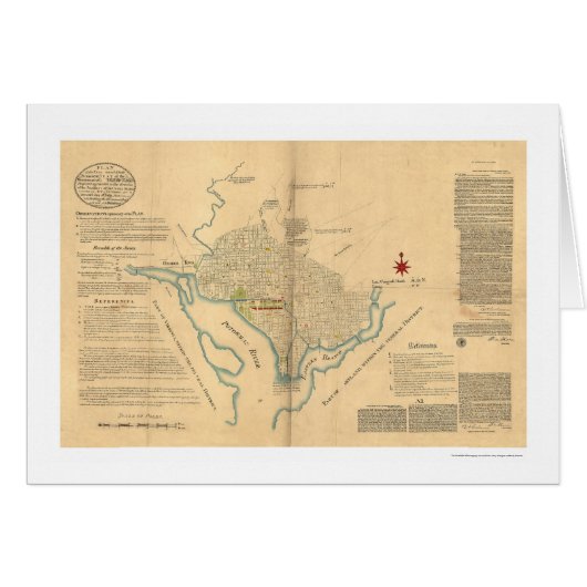 Washington DC Plan Map by L'Enfant 1791 Cards (Front Horizontal)