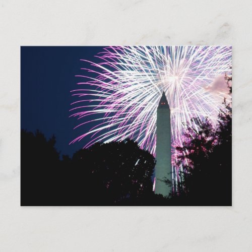 Washington DC postcard with fireworks