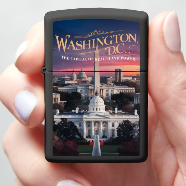 Washington DC Skyline at Dusk Zippo Lighter (In Hand)