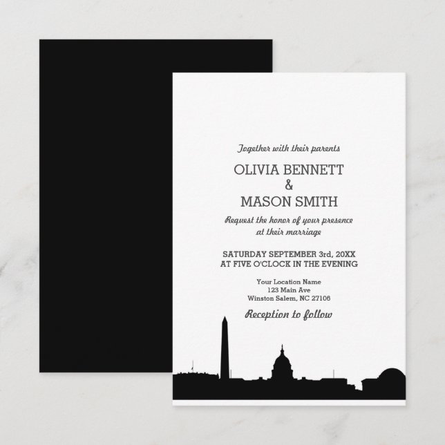Washington DC Skyline Cityscape Wedding Invitation (Front/Back)