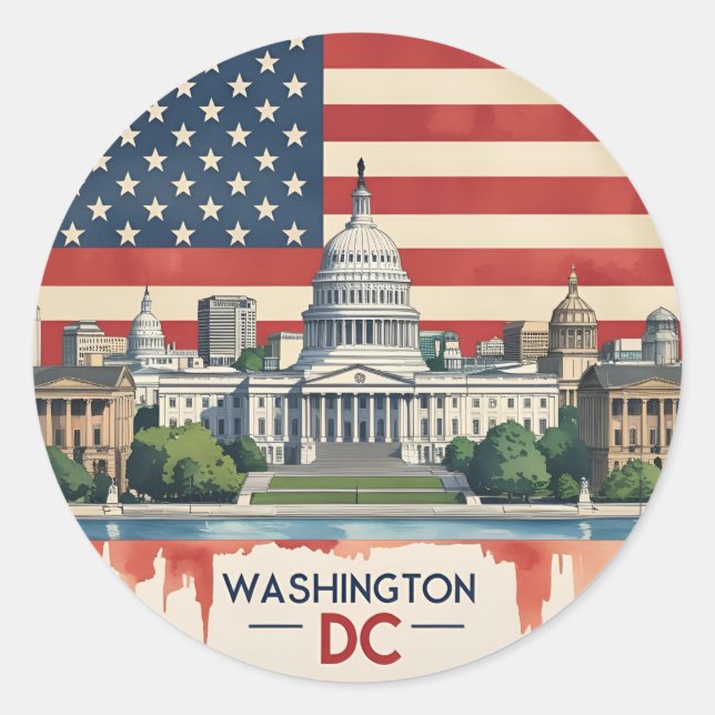 Washington DC Skyline Classic Round Sticker (Front)