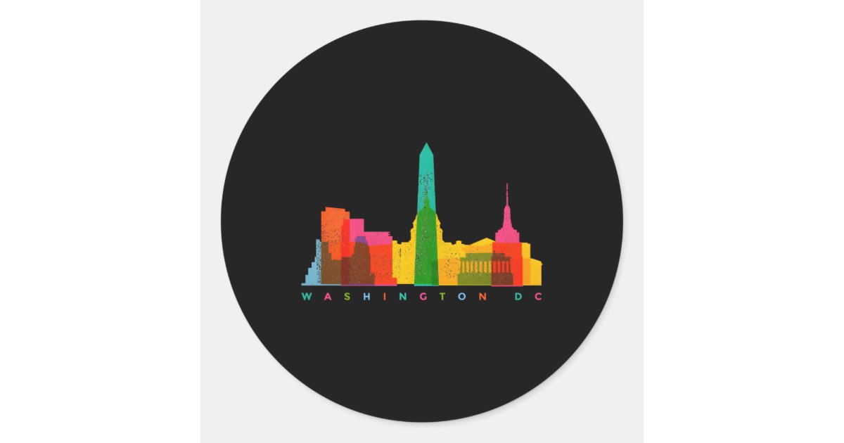 Washington Dc Skyline Colorful Washington Dc Classic Round Sticker | Zazzle