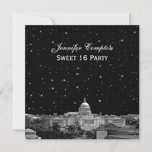 Washington DC Skyline Etch Starry DIY SQ Sweet 16 Invitation