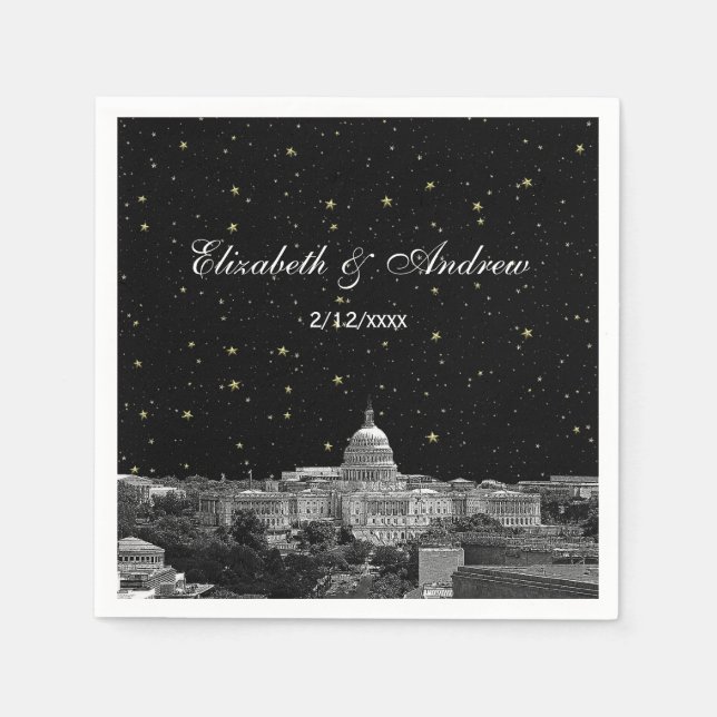 Washington DC Skyline Etched Starry Wedding Napkins (Front)