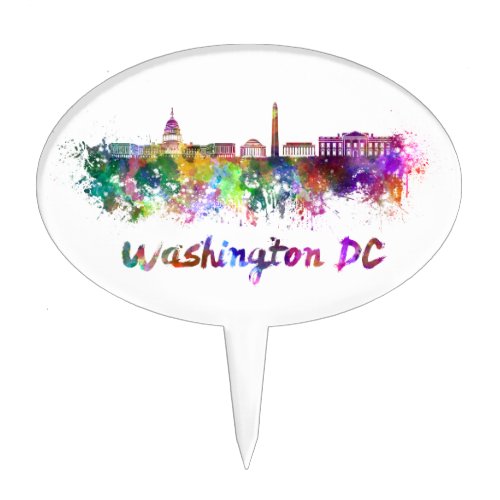 Washington DC skyline in watercolor Cake Topper