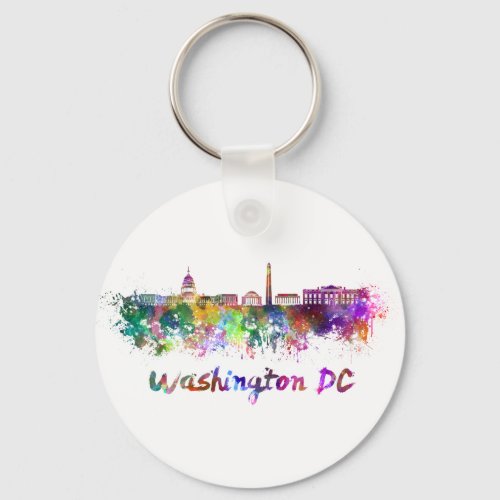 Washington DC skyline in watercolor Keychain