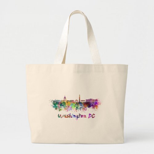 Washington DC skyline in watercolor Large Tote Bag