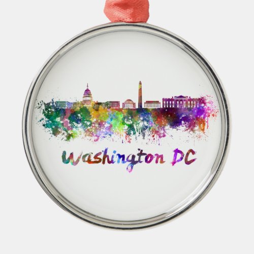 Washington DC skyline in watercolor Metal Ornament