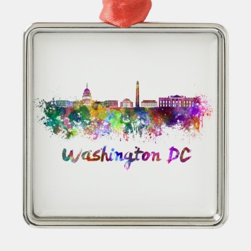 Washington DC skyline in watercolor Metal Ornament