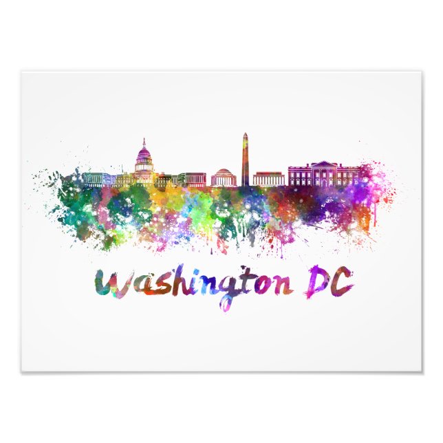 Washington DC skyline in watercolor Photo Print (Front)