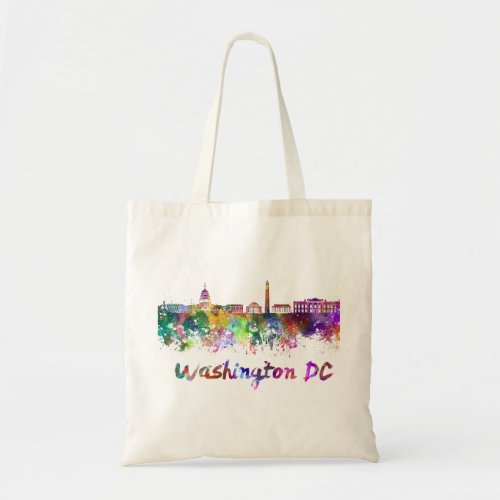 Washington DC skyline in watercolor Tote Bag