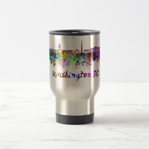 Washington DC skyline in watercolor Travel Mug