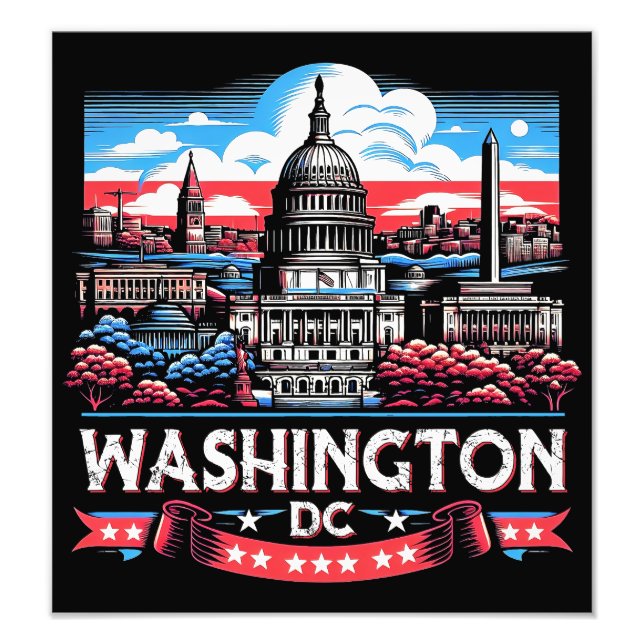 Washington DC Skyline landmarks art Photo Print (Front)