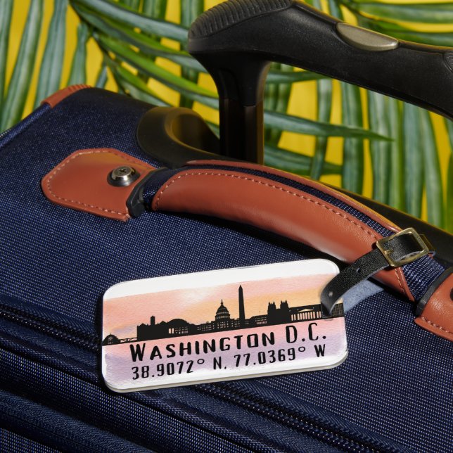 Washington DC Skyline Latitude and Longitude  Luggage Tag (Front Insitu 3)