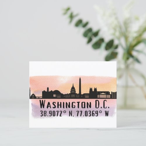Washington DC Skyline Latitude and Longitude  Postcard
