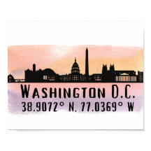 Washington DC Skyline Latitude and Longitude Print