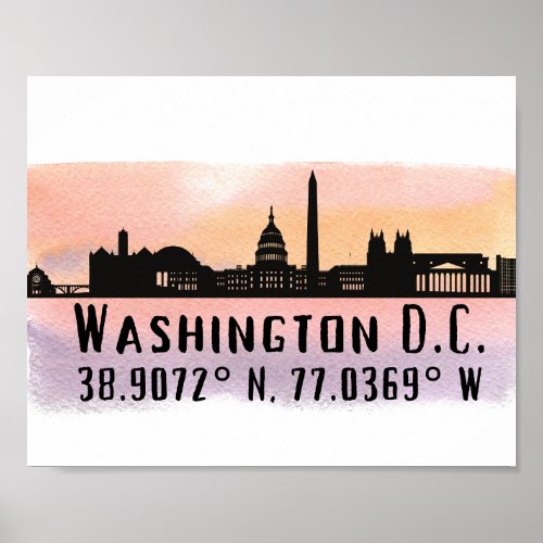Washington DC Skyline Latitude and Longitude Print