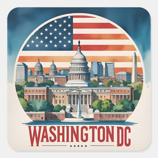 Washington DC Skyline Square Sticker (Front)
