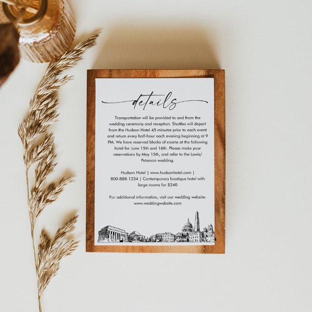 Washington DC Skyline Wedding Details Card, 3.5x5 Enclosure Card (Creator Uploaded)