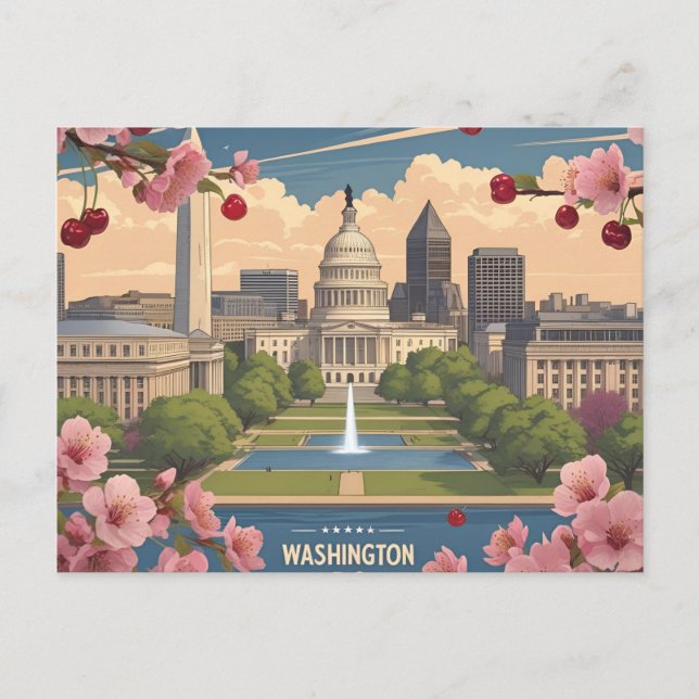 Washington DC spring Skyline_cherry blossom Postcard (Front)