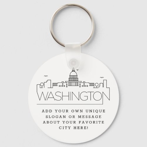 Washington DC Stylized Skyline  Custom Slogan Keychain