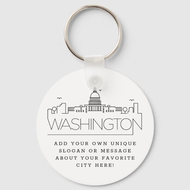 Washington DC Stylized Skyline | Custom Slogan Keychain (Front)