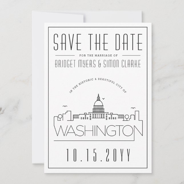 Washington DC | Stylized Skyline Save the Date Invitation (Front)