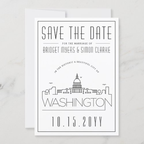 Washington DC  Stylized Skyline Save the Date Invitation