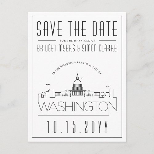 Washington DC  Stylized Skyline Save the Date Postcard