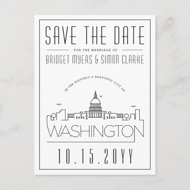 Washington DC | Stylized Skyline Save the Date Postcard (Front)