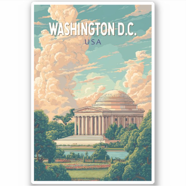 Washington DC Thomas Jefferson Memorial Travel Art Sticker (Front)
