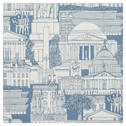Washington DC toile cobalt denim Fabric