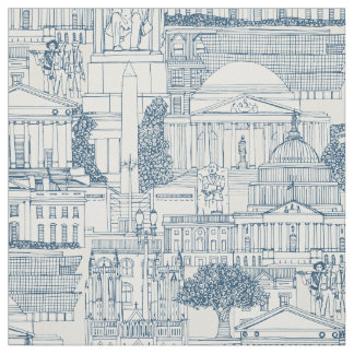 Washington DC toile cobalt strong white Fabric