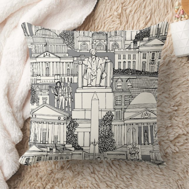 Washington DC toile gray Throw Pillow (Blanket)