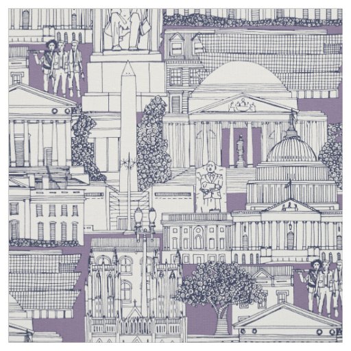 Washington DC toile navy blue violet Fabric
