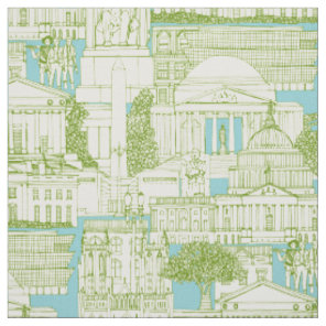 Washington DC toile olive aqua Fabric