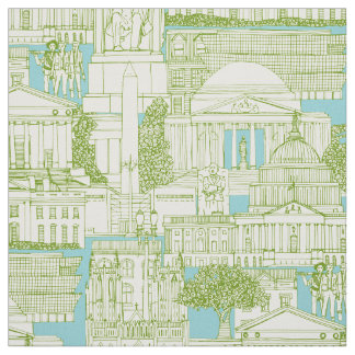 Washington DC toile olive aqua Fabric