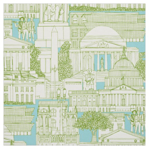 Washington DC toile olive aqua Fabric