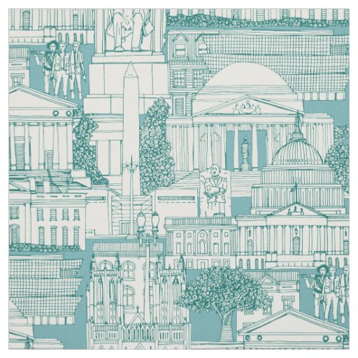 Washington DC toile viridian turquoise Fabric