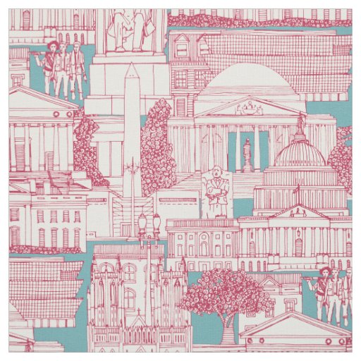 Washington DC toile viva magenta turquoise Fabric