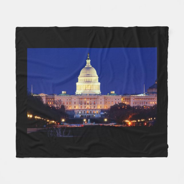 Washington DC United States Capitol at Dusk Fleece Blanket (Front (Horizontal))