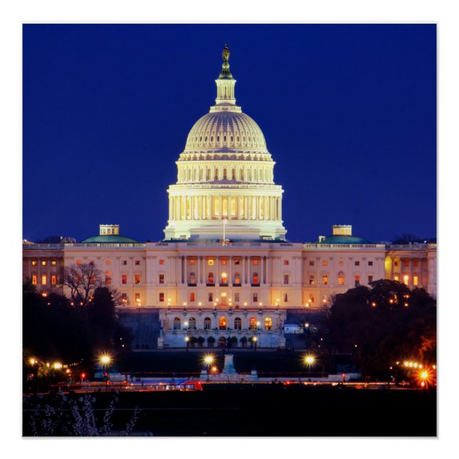 Washington DC United States Capitol at Dusk Poster (Front)