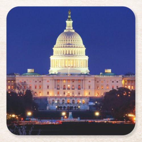 Washington DC United States Capitol at Dusk Square Paper Coaster