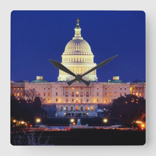 Washington DC United States Capitol at Dusk Square Wall Clock