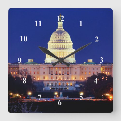 Washington DC United States Capitol at Dusk Square Wall Clock
